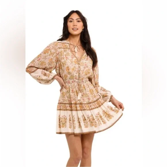 Spell Juniper Playdress Floral Boho Long Sleeve Dress Cream Size S
